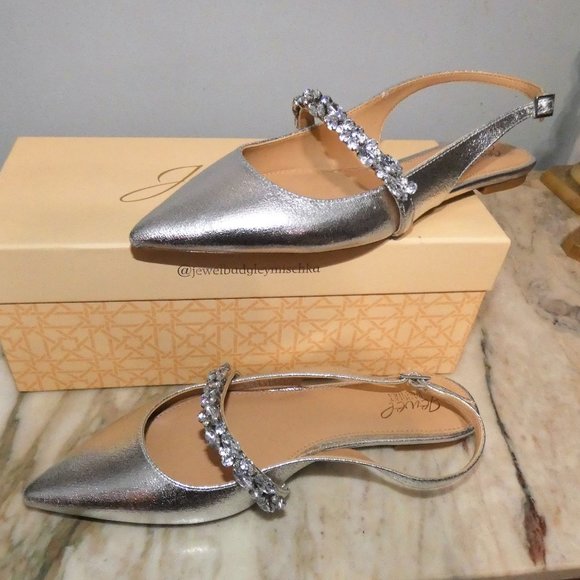 NiB Jewel Badgley Mischka Bambi Pointed Toe Sling Back Flats Silver 7.5 - Picture 4 of 16